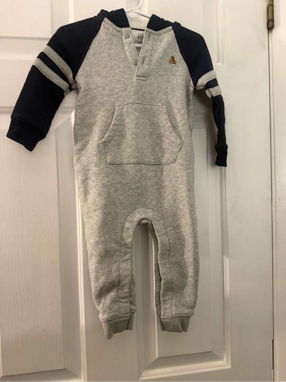 Baby Gap Boys Varsity Fleece Hooded One Piece Romper 12-18M
